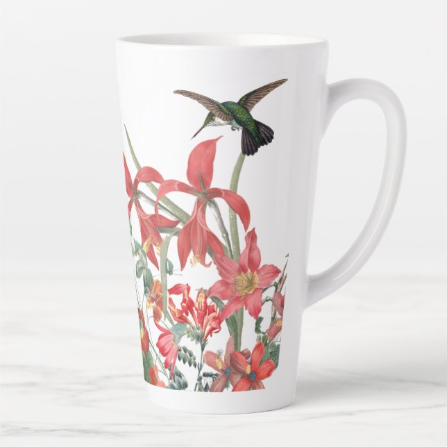 Tasse Latte Oiseaux de colibri Fleurs du Jardin Rouge Latte Mu (Droite)