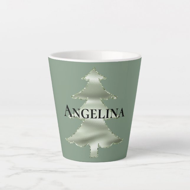 Tasse Latte Olive Pistachio Mint Green Christmas Tree (Devant)