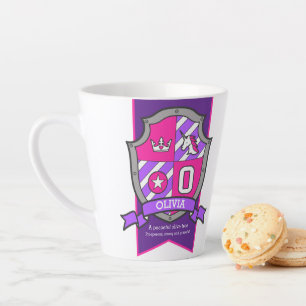 Tasse Latte Olivia nom signifiant chevalier violet lettre rose