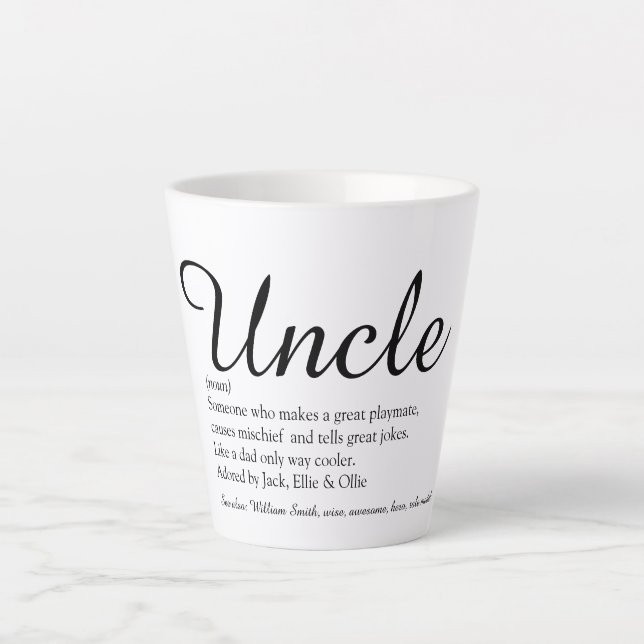 Tasse Latte Oncle Cool Fun Élégant Noir et Blanc (Devant)
