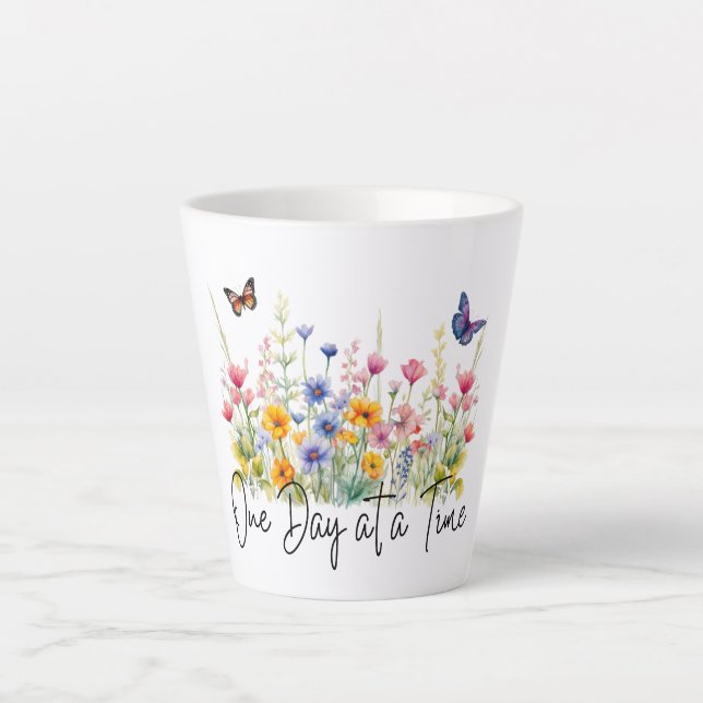 Tasse Latte One Day at a Time Inspirational Quote Wildflowers (Devant)