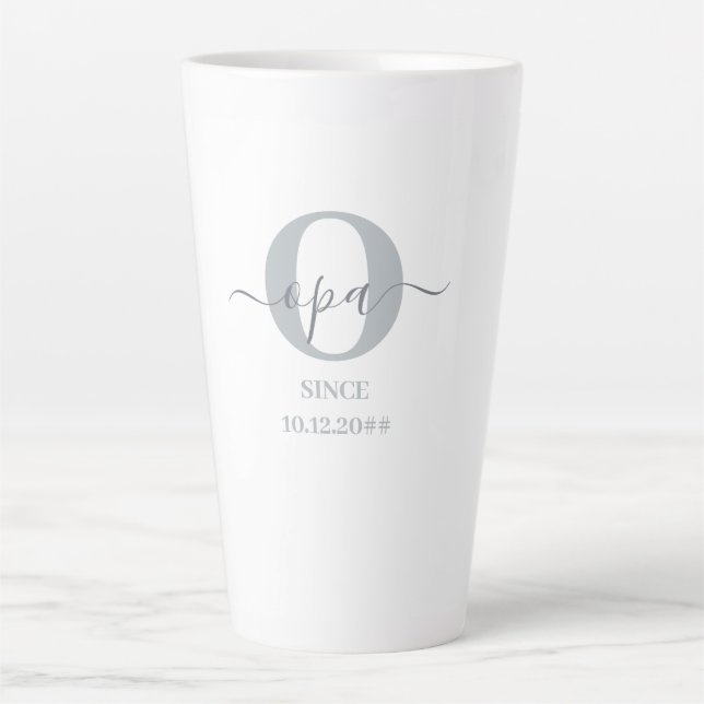 Tasse Latte Opa Élégant Script Monogramme gris latte blanc lat