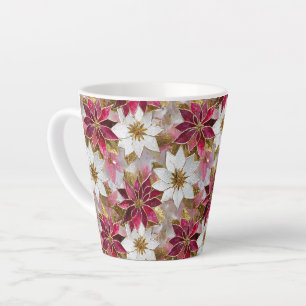Tasse Latte Or Blanc Bourgogne Rose Poinsettias de Noël