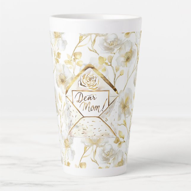 Tasse Latte Or Blanc Floral Maman Noël (Devant)