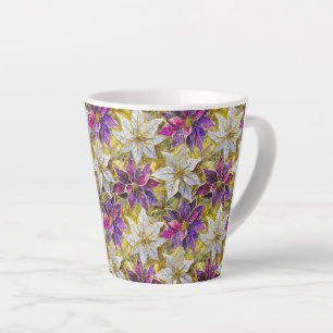 Tasse Latte Or Blanc Rose Violet Noël Poinsettias