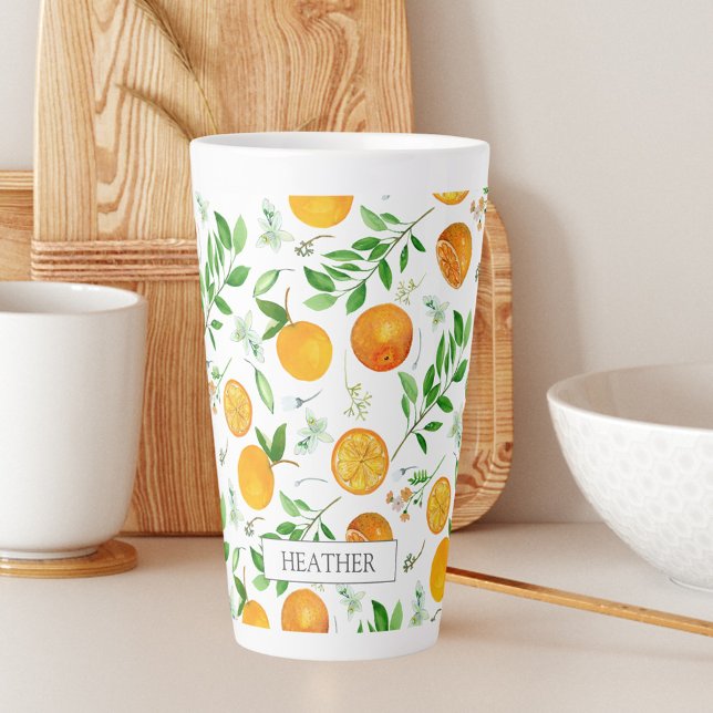Tasse Latte Orange Citrus été Floral Motif botanique (In situ)