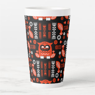 Tasse Latte Orange Et Black Folk Art Hibou Nordique