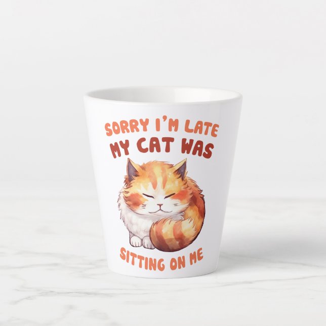 Tasse Latte Orange Tabby Chat - Désolé, je suis en retard (Devant)