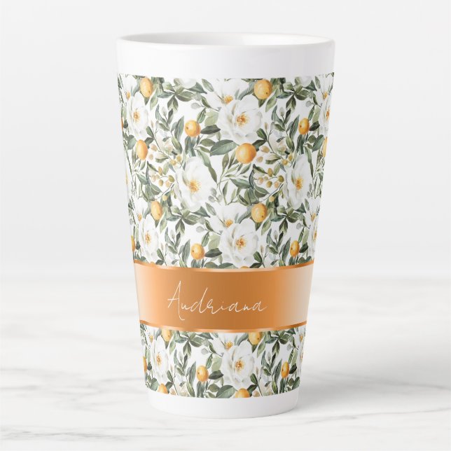 Tasse Latte Oranges florales romantiques Sicile Italienne (Devant)