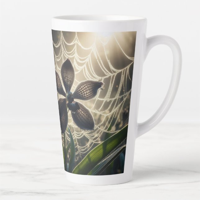 Tasse Latte Orchidée noire Spiderweb Floral (Droite)