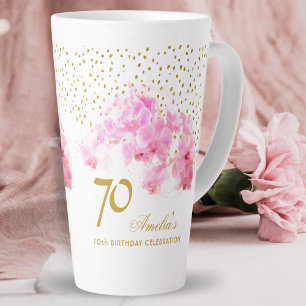Tasse Latte Orchidée Rose Aquarelle Paillettes Dorées 70e Anni