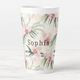 Tasse Latte Orchidée rose tropicale Anniversaire floral