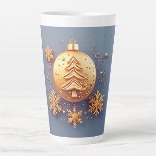 Tasse Latte Ornement de Noël en or avec flocons de neige