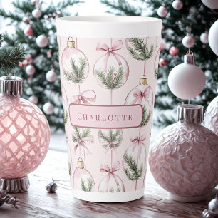 Tasse Latte Ornement de Noël Rose Moderne Personnalisé