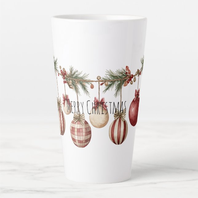 Tasse Latte Ornements de Noël crème rouge (Devant)