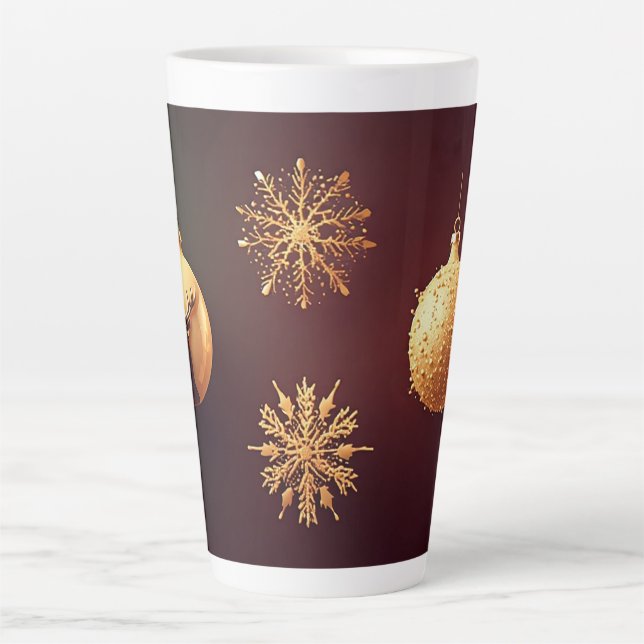 Tasse Latte Ornements de Noël dorés avec flocons de neige (Devant)