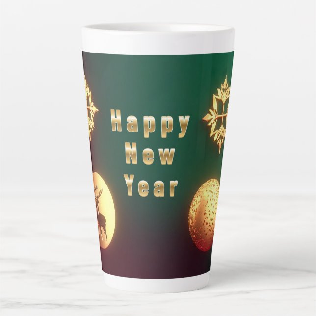 Tasse Latte Ornements de Noël dorés avec rennes (Devant)