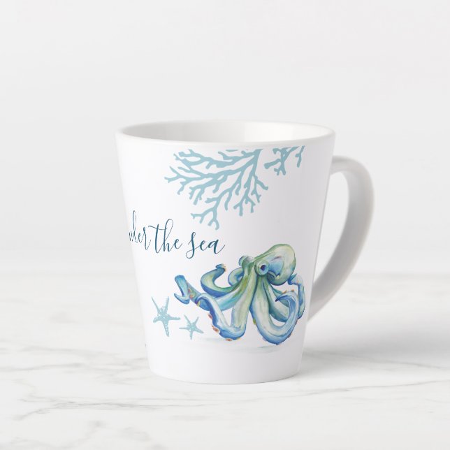 Tasse Latte Otopus bleu aquarelle (Angle droit)