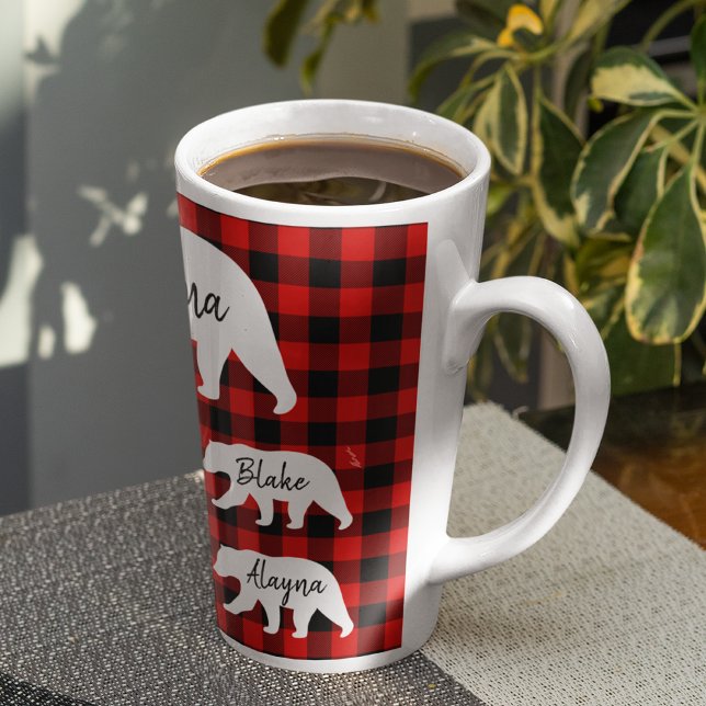 Tasse Latte Ours De Mama Blanc Et Rouge Moderne (Créateur téléchargé)