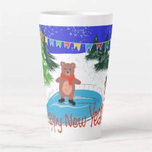 Tasse Latte Ours drôle sur les patins d'hiver
