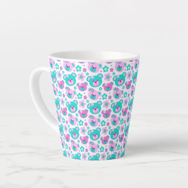 Tasse Latte Ours en peluche graphique face aqua rose (Angle gauche)