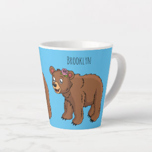 Tasse Latte Ours mignon avec dessin animé sur les fleurs