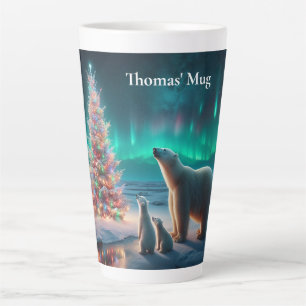Tasse Latte Ours Polaire Maman Cubs Arbre de Noël Aurora Borea