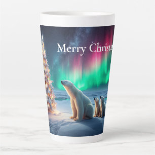 Tasse Latte Ours Polaire Maman Cubs Arbre de Noël Lumières du