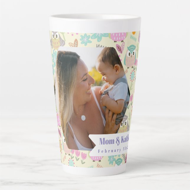 Tasse Latte Owl Pastel Yellow Photo (Devant)