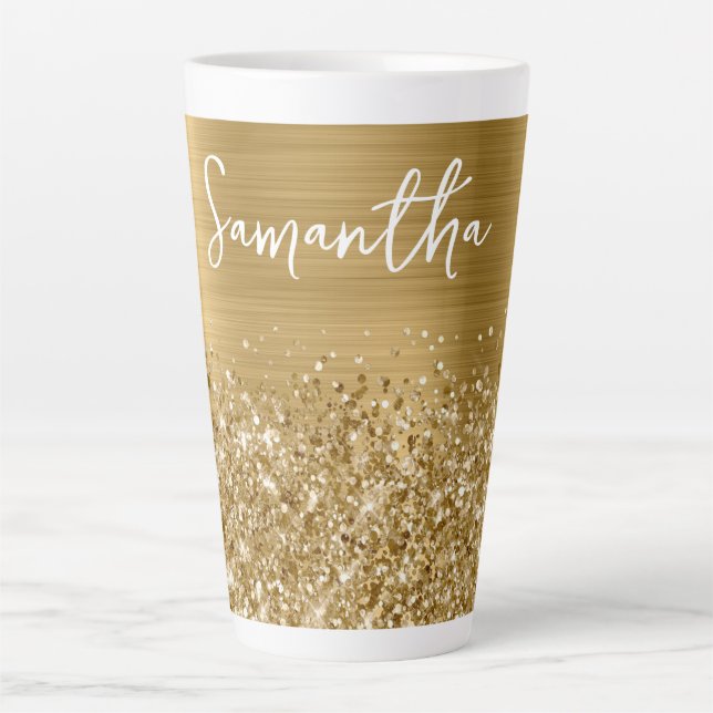 Tasse Latte Pailleté Nom Glam Or (Devant)