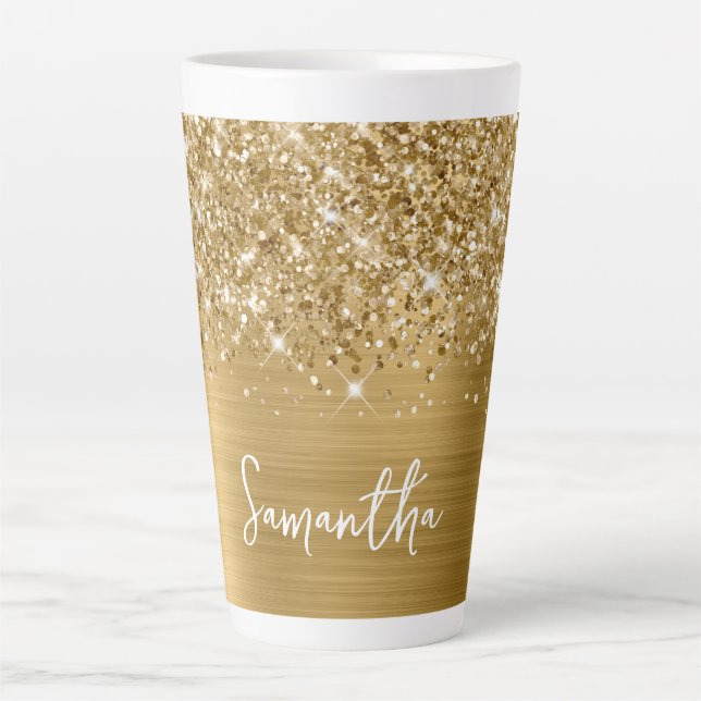 Tasse Latte Pailleté Pailleté Or Glam Nom (Devant)