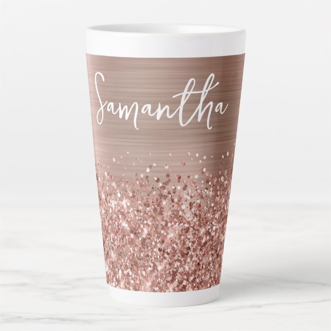 Tasse Latte Pailleté Rose Gold Glam Nom (Devant)