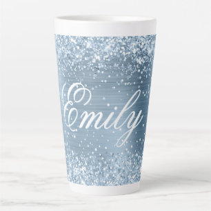 Tasse Latte Paillettes Personnalisées Légèrement Bleu Clair Fe