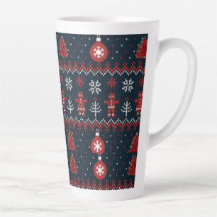 Tasse Latte Pain d'épice et flocons de neige tricotés festifs
