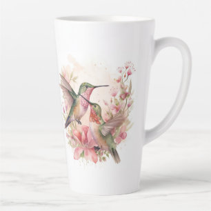 Tasse Latte Paire d'oiseaux avec fleurs