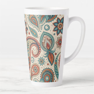 Tasse Latte Paisley vintage en crème Turquoise rouge