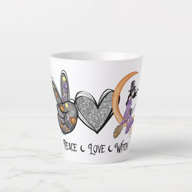 Tasse Latte Paix, Amour, Sorcière (Devant)