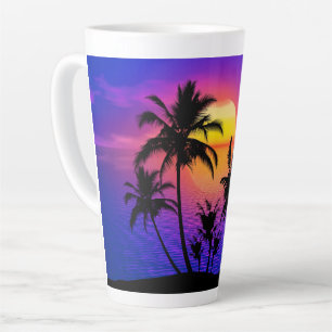 Tasse Latte Palmiers tropicaux couchés de soleil
