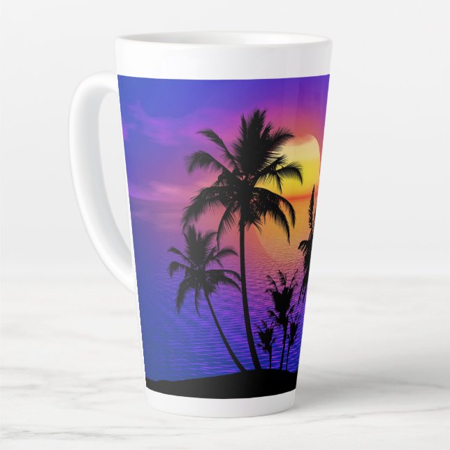 Tasse Latte Palmiers tropicaux couchés de soleil (Angle gauche)