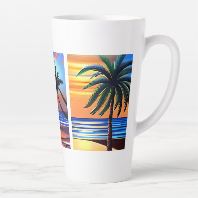 Tasse Latte Palmiers tropicaux et couleur océan (Droite)