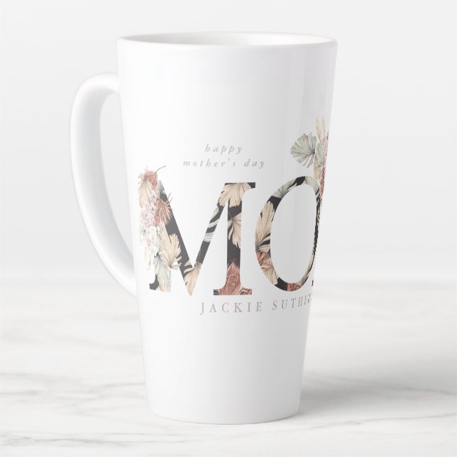 Tasse Latte Pampas Grass Floral Tropical Boho Pink Mothers Day (Angle gauche)