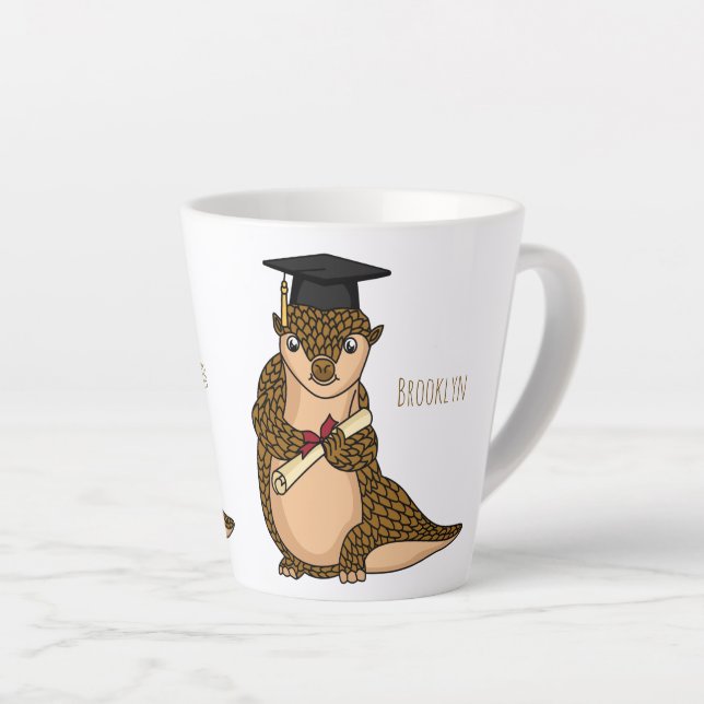 Tasse Latte Pangolin mignon diplômé dessin animé (Angle droit)