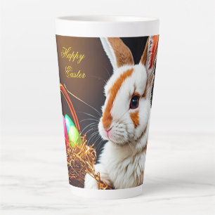 Tasse Latte Panier et oeufs de lapin de Pâques