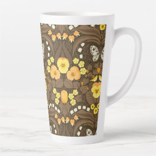 Tasse Latte Pansies jaunes, oiseaux et papillons
