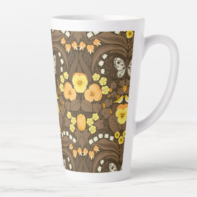 Tasse Latte Pansies jaunes, oiseaux et papillons (Droite)