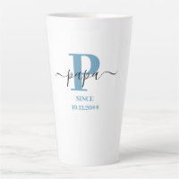 Papa Élégant Script Monogramme Bleu Blanc Latte Mu
