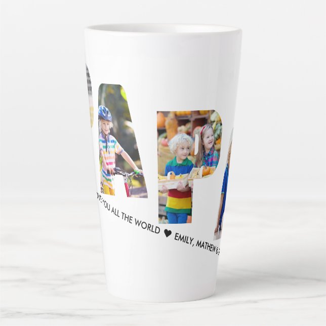 Tasse Latte PAPA Lettre Cutout 4 Photo Collage personnalisé (Devant)
