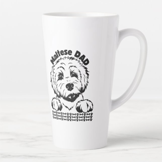 Tasse Latte Papa maltais Design noir et blanc | Chien maltais (Droite)