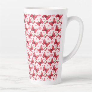Tasse Latte Papillon aquarelle fantaisiste et motif cerise