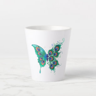 Tasse Latte Papillon aux plumes de paon vert